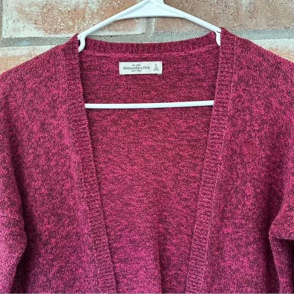 Abercrombie Fitch Open Front Knit Cardigan Women’s Small Berry Pink Long Sleeve - Image 2