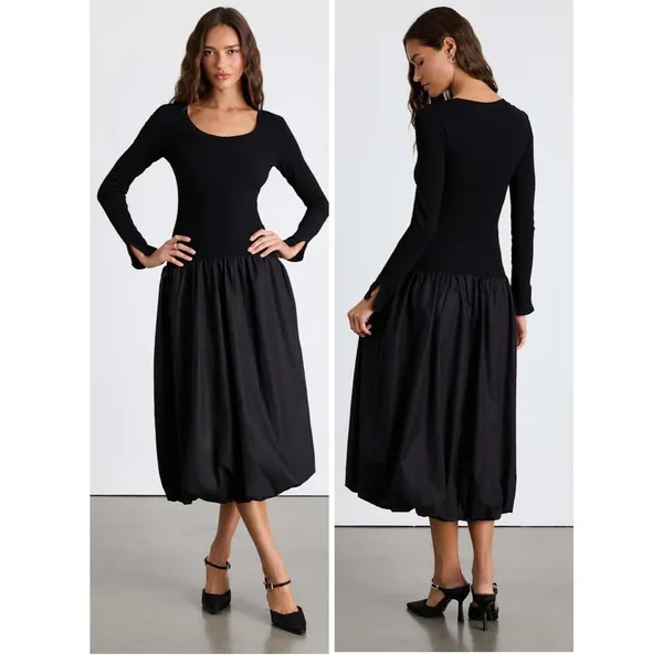Lulus Sophisticated Chic Black Mixed Media Midi Dress Size Small NWT Cocktail - Image 2