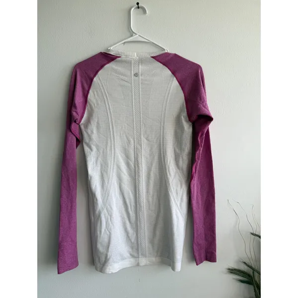 Lululemon Swiftly Tech Long Sleeve White Berry Purple Size 6 Activewear‎ Top - Image 3