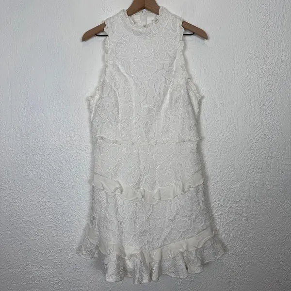 Selfie Leslie Osiris Sleeveless High Neck Lace Dress White Size XL NWT - Image 3