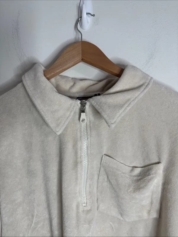 Asos Design 1/2 Zip Crop French Terry Towel Fabric Lounge Sweatshirt size 10 - Image 3