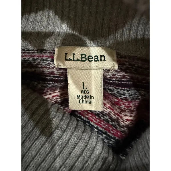 L.L.Bean Gray Fair Isle Turtleneck Sweater Cashmere Blend Large Preppy Gorpcore - Image 7