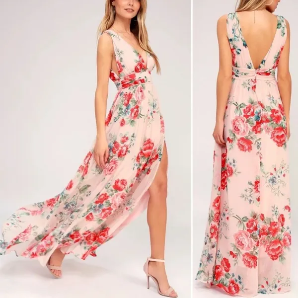 Lulu’s Garden Meandering Maxi Dress Blush Floral NEW WITH TAGS Small - Image 2
