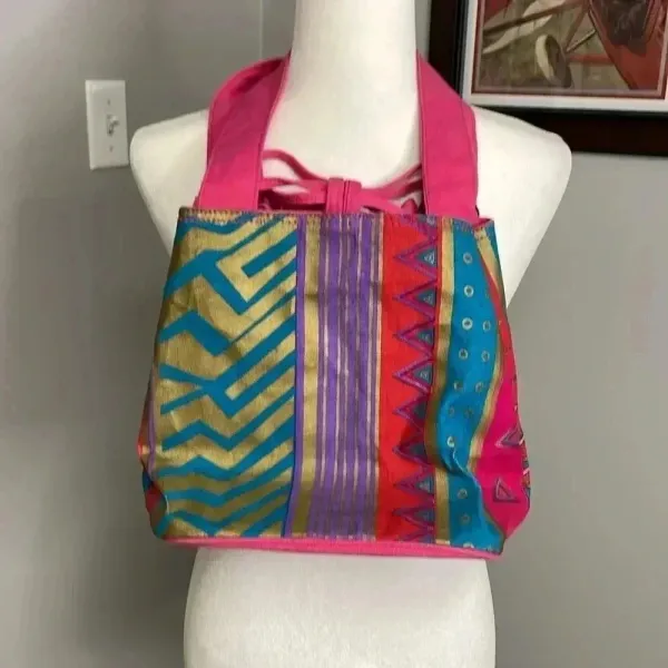 Laurel Burch Colorful Cat Purse Tote Bag Pink Feline Cat Lover Artsy Funky - Image 5