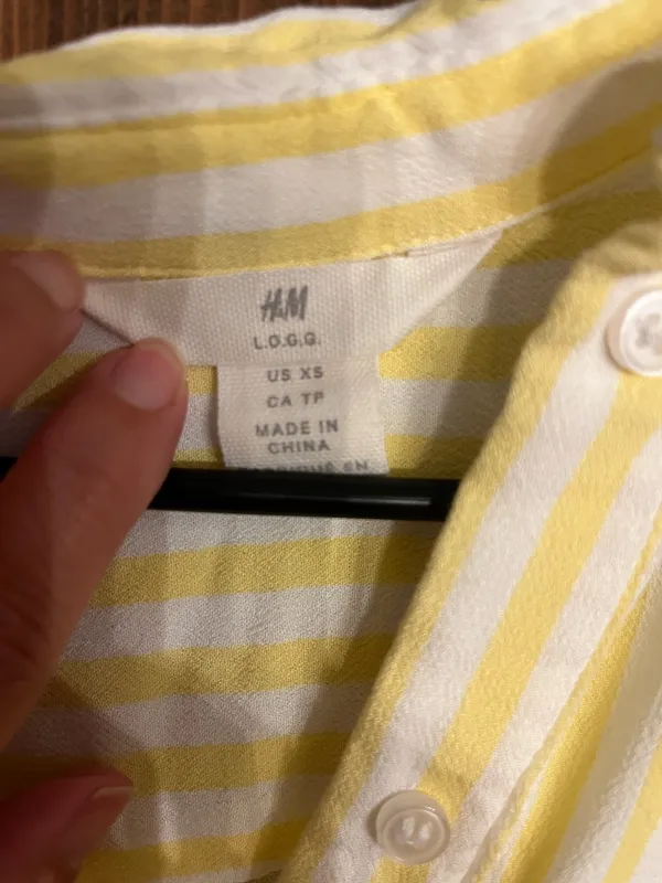 H&M Yellow and White Striped Midi Shirt Dress - Image 2