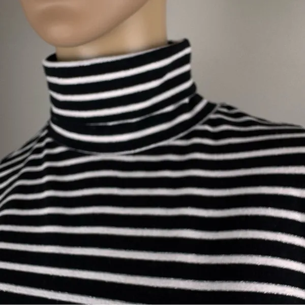 Express‎ Women's Sz M striped metallic Silver White Black Turtleneck Knit Top - Image 4