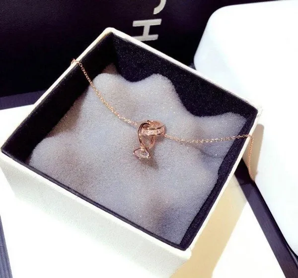 14K Rose Gold Plated Double Rings Pendant Necklace for Women - Image 4