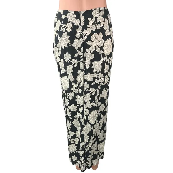 Zara Women's Black White Floral PaisleyRuched High Waisted Maxi Slip Skirt S - Image 4