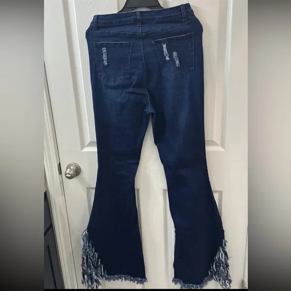K.I.M by Kimberly Dark Blue Distressed Flare Jeans - Image 2