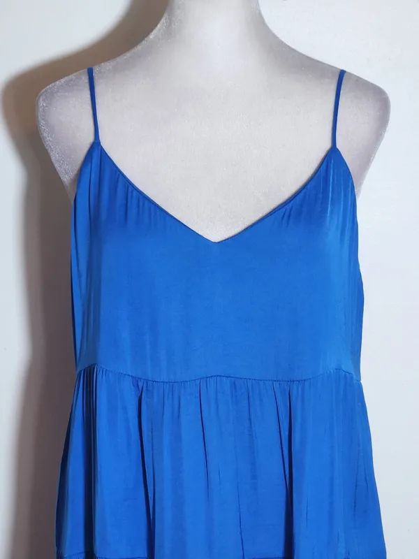 Naked Zebra Blue Sleeveless Tiered Mini Dress Size Medium Flaw - Image 3