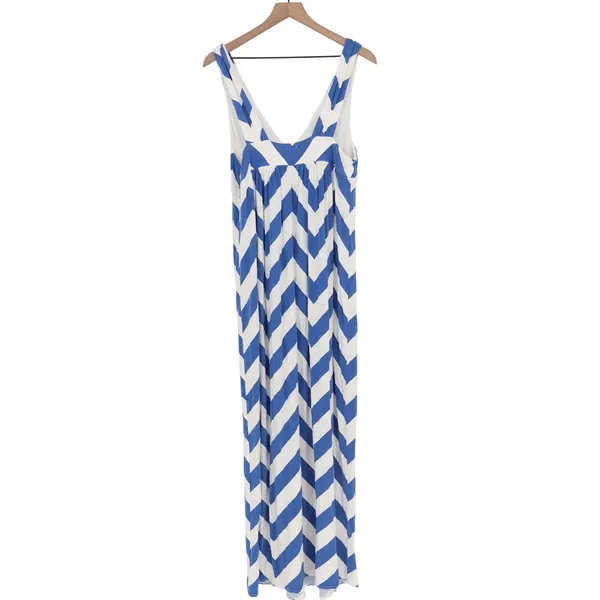 J.Crew Maxi Dress Womens 12 Blue White Chevron Sleeveless Excellent - Image 4