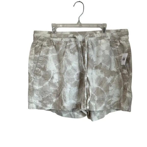 Old Navy Tie Dye Cream/White High-Waisted Printed Linen-Blend‎ Short Size M - Image 3