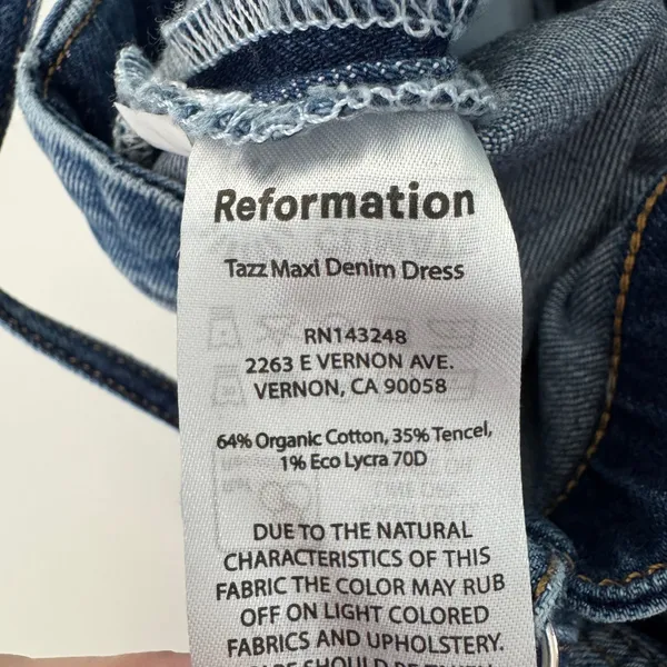 Reformation Tazz Maxi Denim Dress 0 Blue Button Front Slit Spaghetti Strap‎ Raw - Image 12