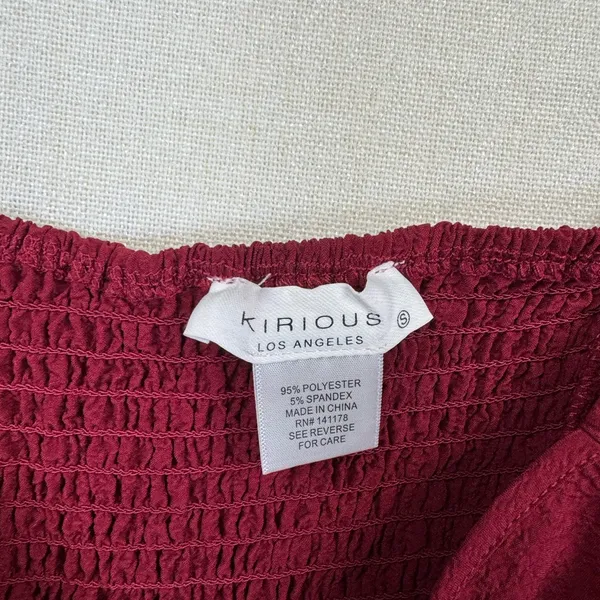 Kirious Los Angeles Blouse Womens Small Burgundy Tie-Front Peplum Long - Image 5