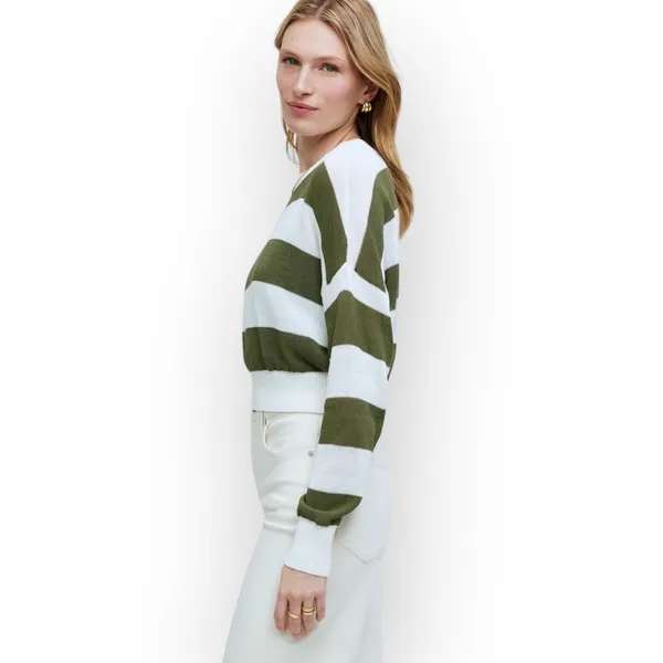 J.Crew Loose-Knit Crewneck Sweater Women's Small Off White Green Long Sleeve NWT - Image 14