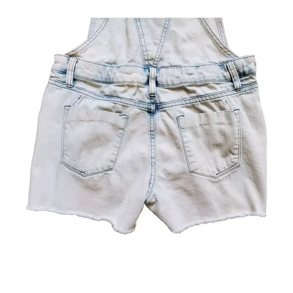 Mossimo Overalls Denim White Wash Women Size Small Distressed Shorts Hem Pockets - Image 4