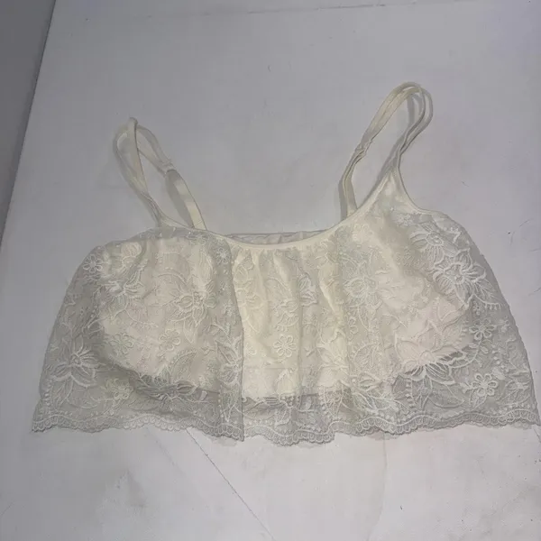 Aerie Bralette Pullover Wireless Lace Overlay Crop Top Bra Cream‎ Size Large - Image 3
