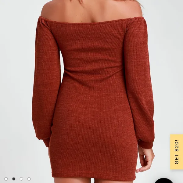 Lulus Aurinda Rust Orange Ruched Off-the-Shoulder Bodycon Dress - Image 2