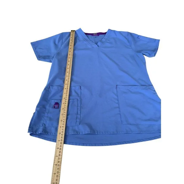 Carhartt Force Womens Scrub Top Medium Blue Short Sleeve V-Neck With Pockets - Image 8