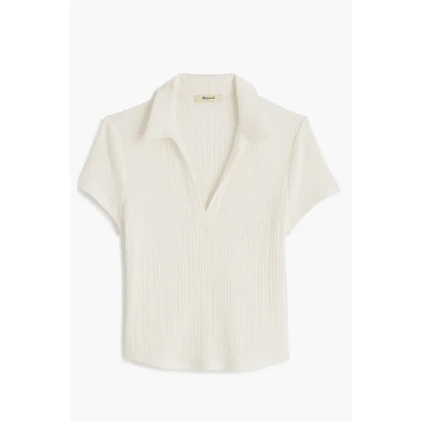 Madewell Ribbed V Neck Polo Tee Top Stretch Lyocell Lighthouse Ivory Slim S NWT - Image 4