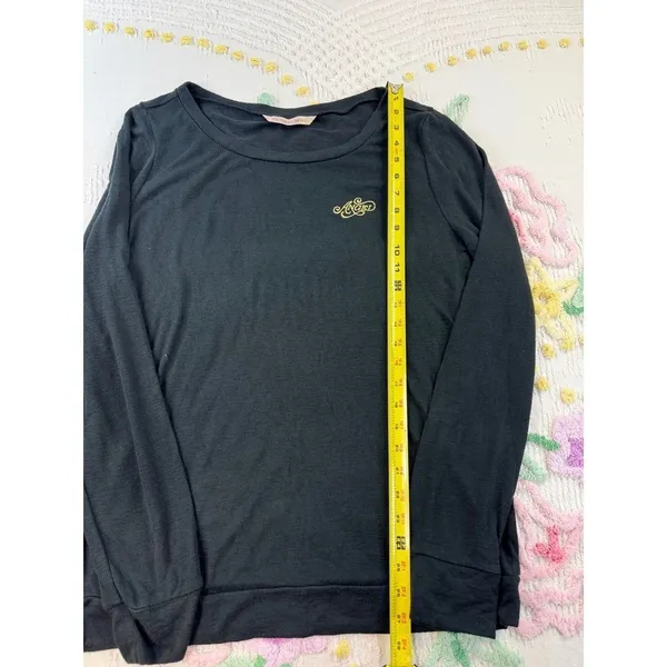 Victoria's Secret‎ Angel Long Sleeve Top Black Gold Embroidered Logo Crew Neck - Image 7