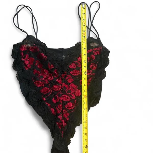 Vintage Black Red Rose Lace Teddy & Sheer Robe Lingerie Set Large - Image 5
