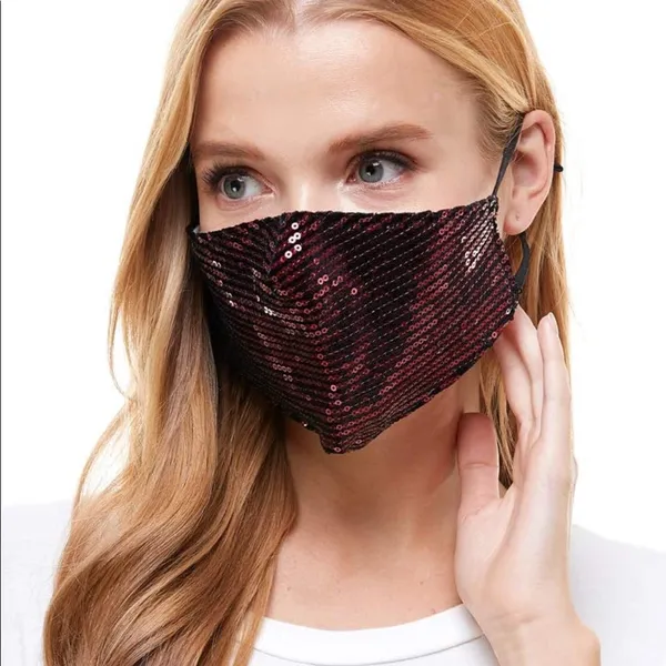 Burgundy Sequin Face Mask Red - Image 6