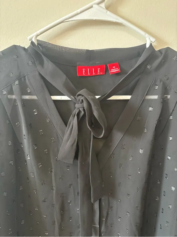 Elle Black Sheer Tie-Neck Dot Blouse - Image 3