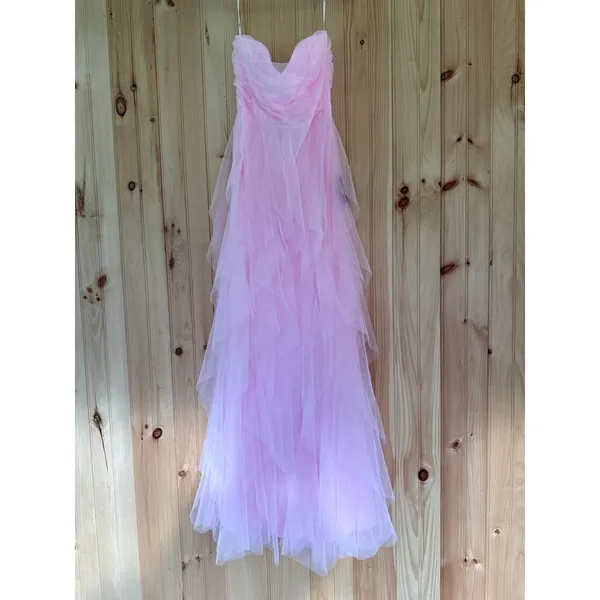 Lulus Delightful Beauty Pink Mesh Strapless Holiday Prom Maxi Medium - Image 2