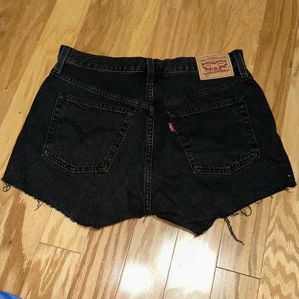 Levi’s Black Distressed Denim Shorts - Image 2