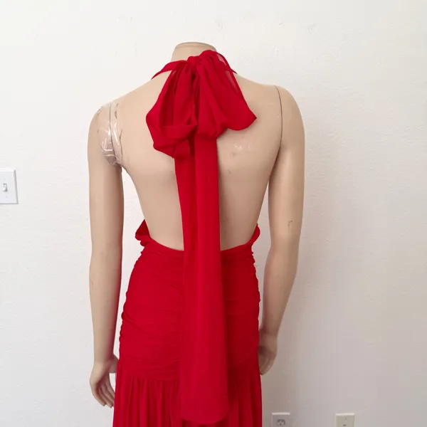 [Anthropologie] Bardot Red Mave Halter Neck Maxi Dress Low Back Ruched Slit 12 - Image 8