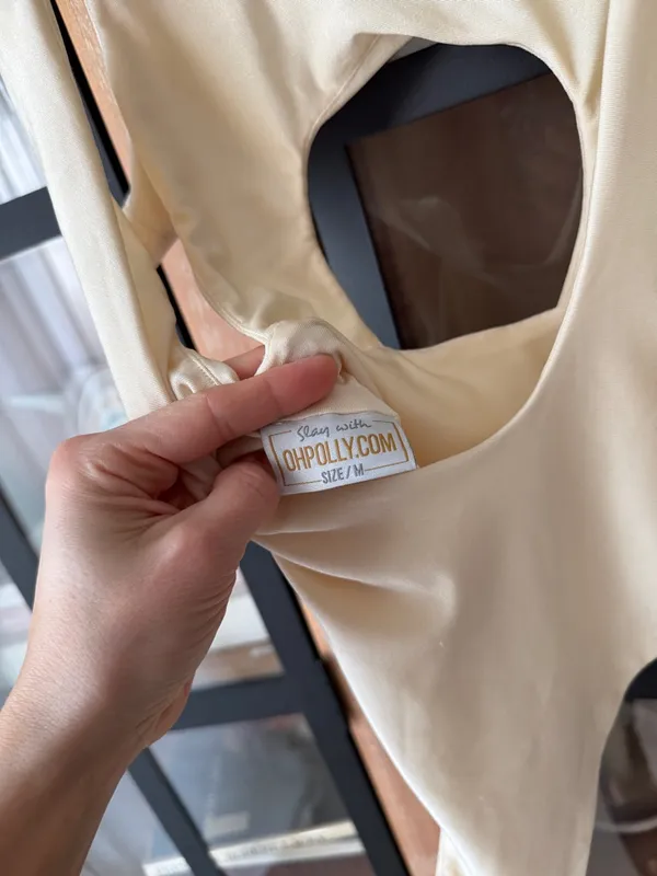 Oh polly bodysuit vneck cutouts seamless scoop open back ivory satin sexy top - Image 3