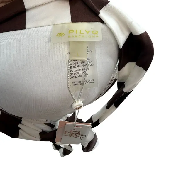 PilyQ Godiva Banded Halter Bikini Top Brown White Stripe NWT‎ Size Large - Image 10
