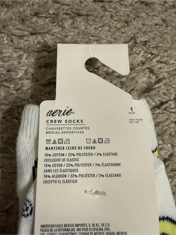 Aerie White Neon Yellow Smiley Face Design Crew Socks NWT - Image 7