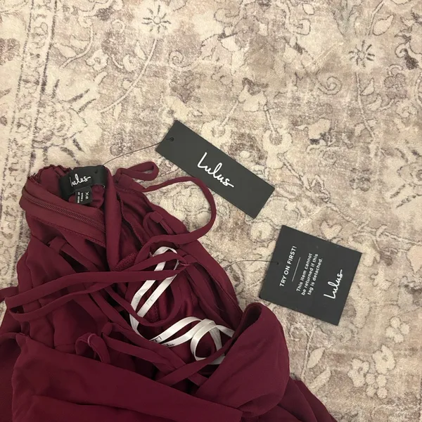 Lulus In Love Forever Plum Lace-Up High-Low Maxi Dress Size XS Bridesmaid Flowy - Image 5