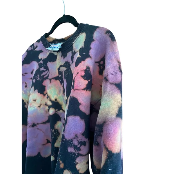 Hanes Ultimate Cotton Black Tie Dye Crewneck Sweatshirt Size Medium - Image 2