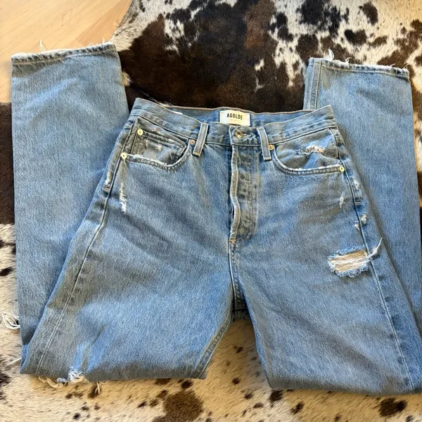 AGOLDE 90s Mid Rise Straight Relaxed‎ Distressed Jeans in Fall Out Size 24 - Image 4