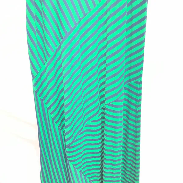 Like New Maxi Green Striped Long Skirt Asymmetrical Pattern - Image 4