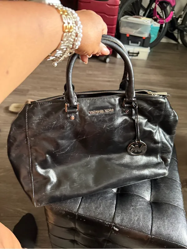 Michael Kors Black Leather Tote Satchel - Image 10