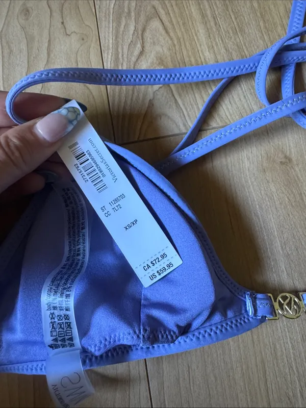 Victoria's Secret Lavender-Trim Triangle Bikini Top with Blue-Green Stripes - Image 4