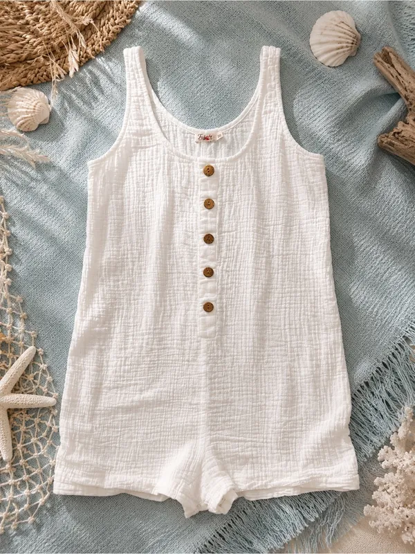 Faherty Dream Cotton Gauze‎ Jamesport Romper White Organic Cotton Size M - Image 2