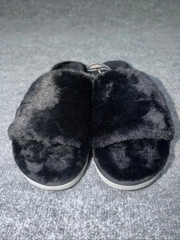 Koolaburra By Ugg Black Faux Fur Slide Sandals with Branded Elastic Strap - Image 3