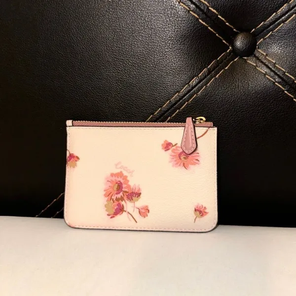NWOT Coach Coin Purse Wallet Pink White With Floral Print - Image 2
