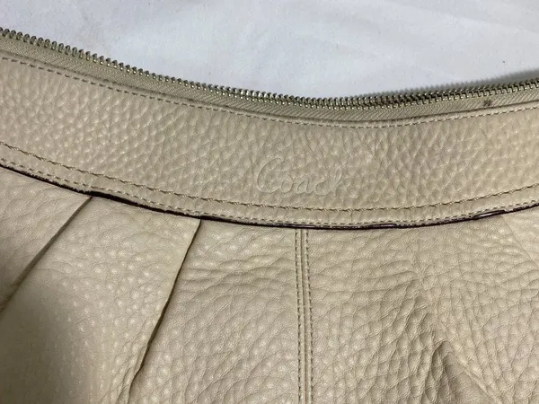 Coach Pebbled Leather Shoulder Bag Cream Ivory Pink Lined Hobo Purse F15064 - Image 12