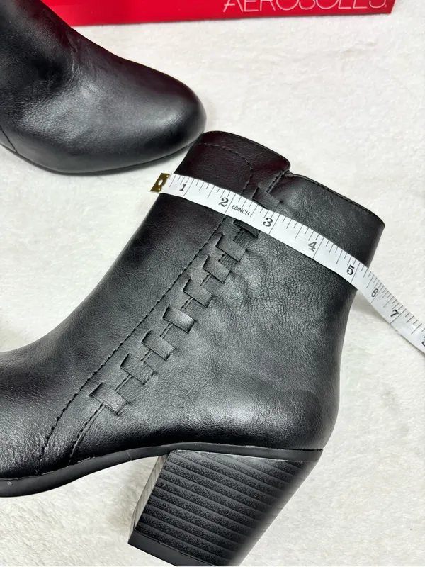 AEROSOLES Vitality Black Leather Ankle Booties with Stitch Detail Size 7 - Image 8