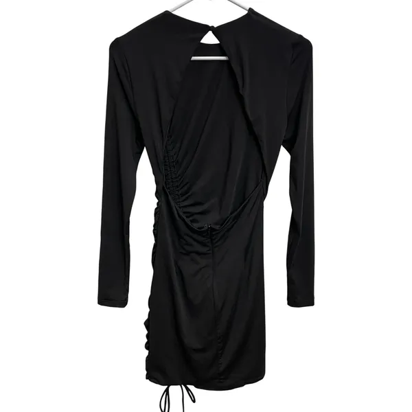 White Fox Black Ruched Mini Dress‎ Bodycon Open Back Club Date Night Size M - Image 2