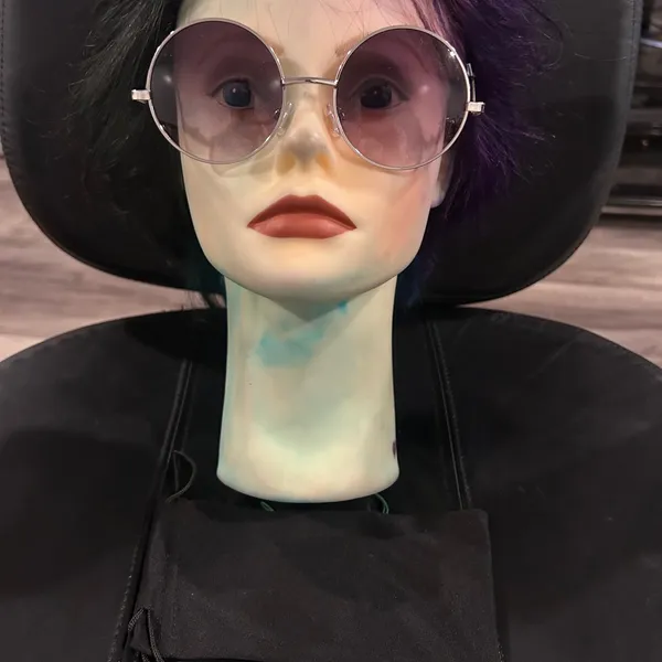 SHANE Silver Metal Round Sunglasses with Lavender Hair Accent - Image 2