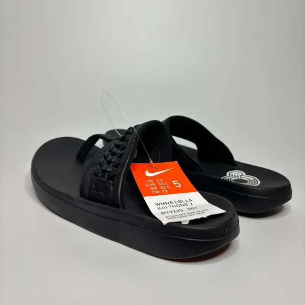 Nike Womens Bella Kai Braided Thong Flip Flop Sandals in Black - Image 4
