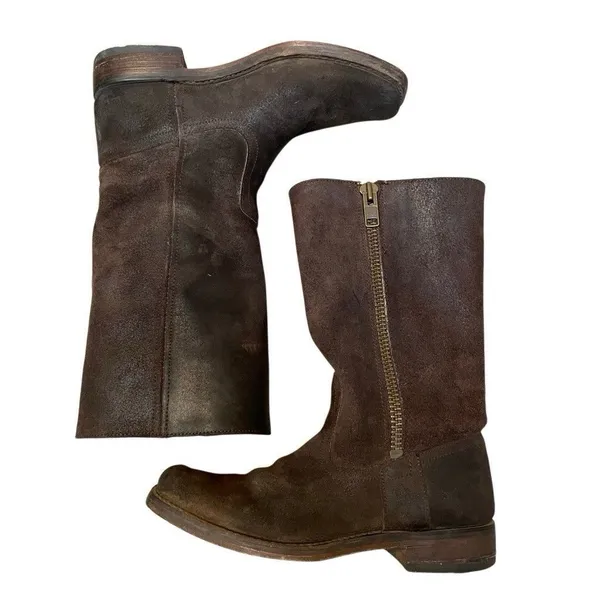Frye 77281 Heath Outside-Zip Suede Motorcycle Boots Women’s Sz.‎ 7.5 Oiled Brown - Image 4