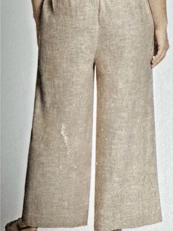 Ella Moss Kaki Color Linen Blend Wide Leg Pants M EUC Beach Vacation Travel Boho - Image 4
